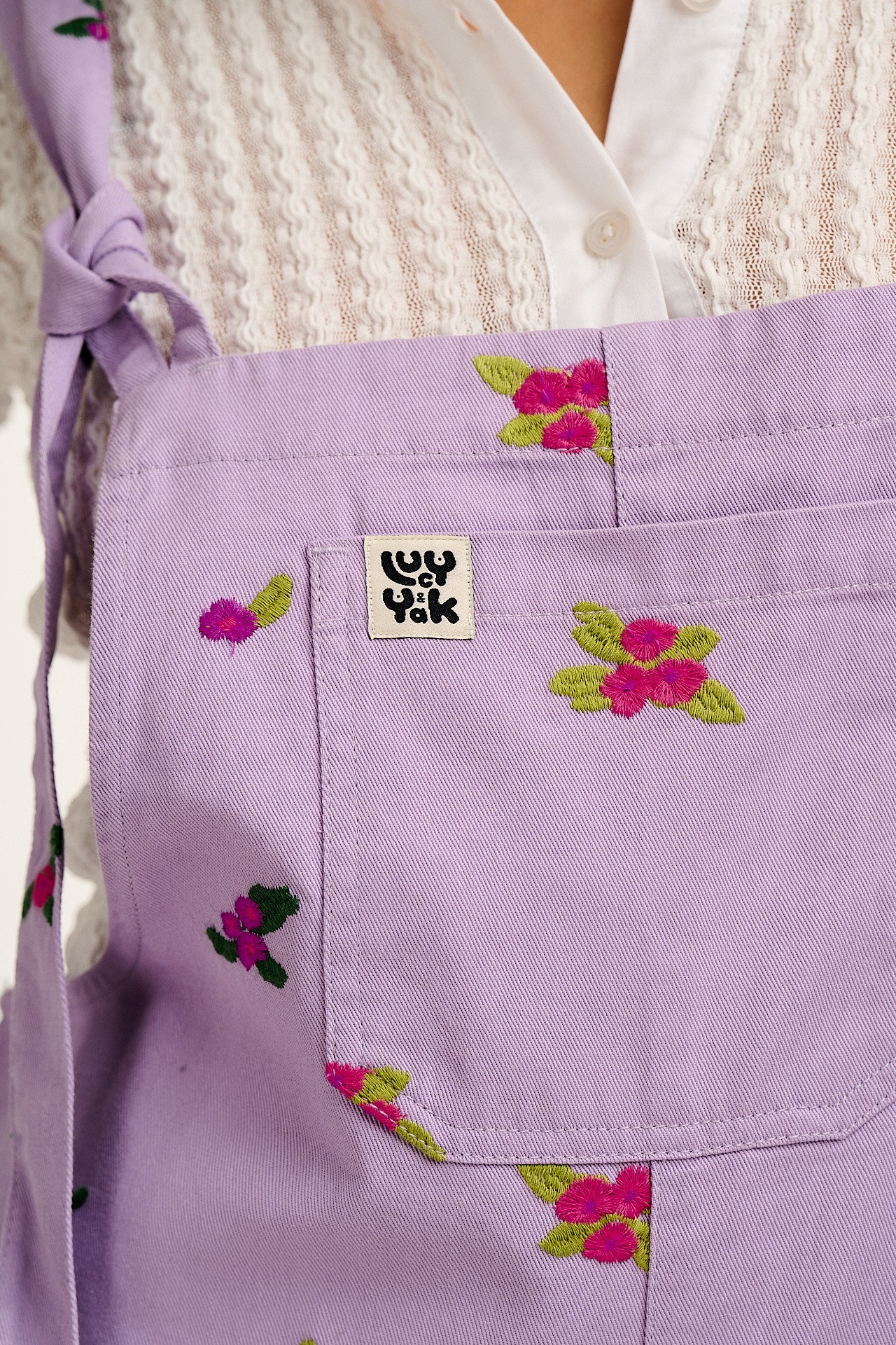 Jenny -  Wide Leg Cotton Dungarees in Lilac with Floral Embroidery