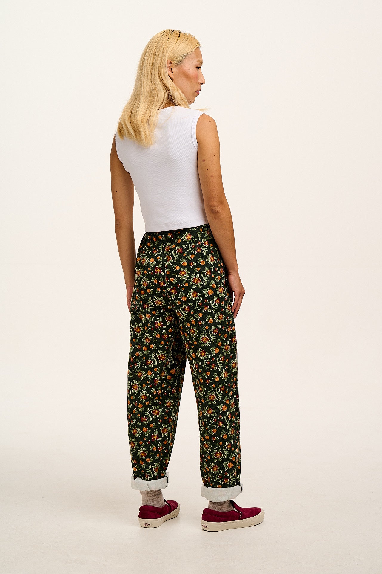 Addison - Cotton Jeans in Green Floral Print