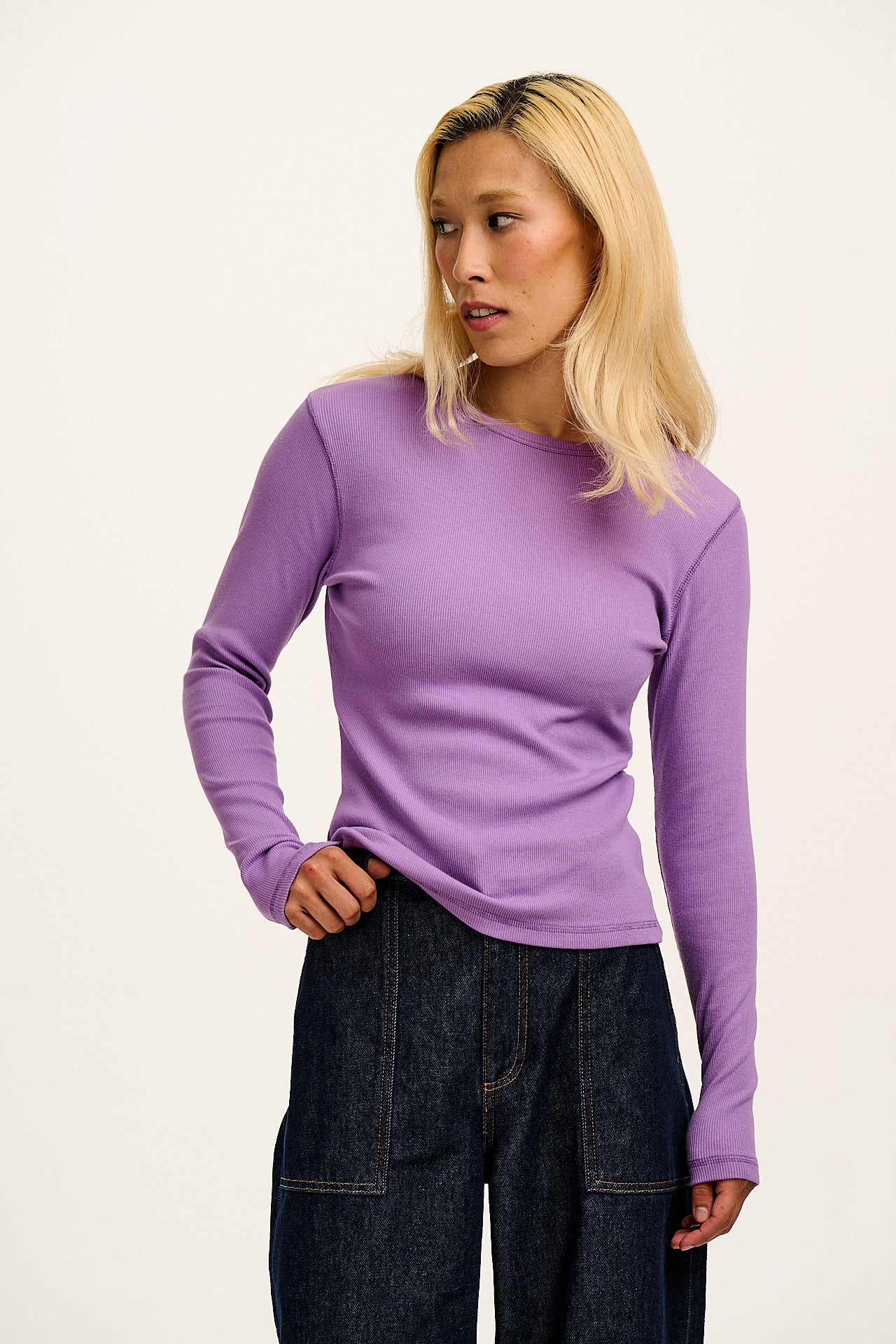 Grayson - Long Sleeve Cotton T-Shirt in Lavender