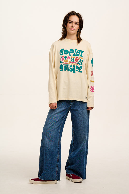 Murat - Long Sleeve Lightweight Cotton T-Shirt in Go Outside Print