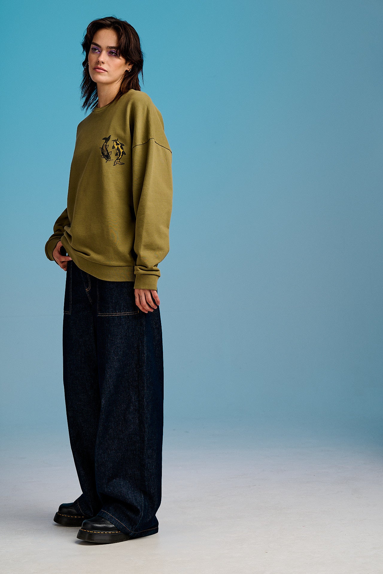 Sutton - Cotton Oversized Sweatshirt in Khaki Koi Print