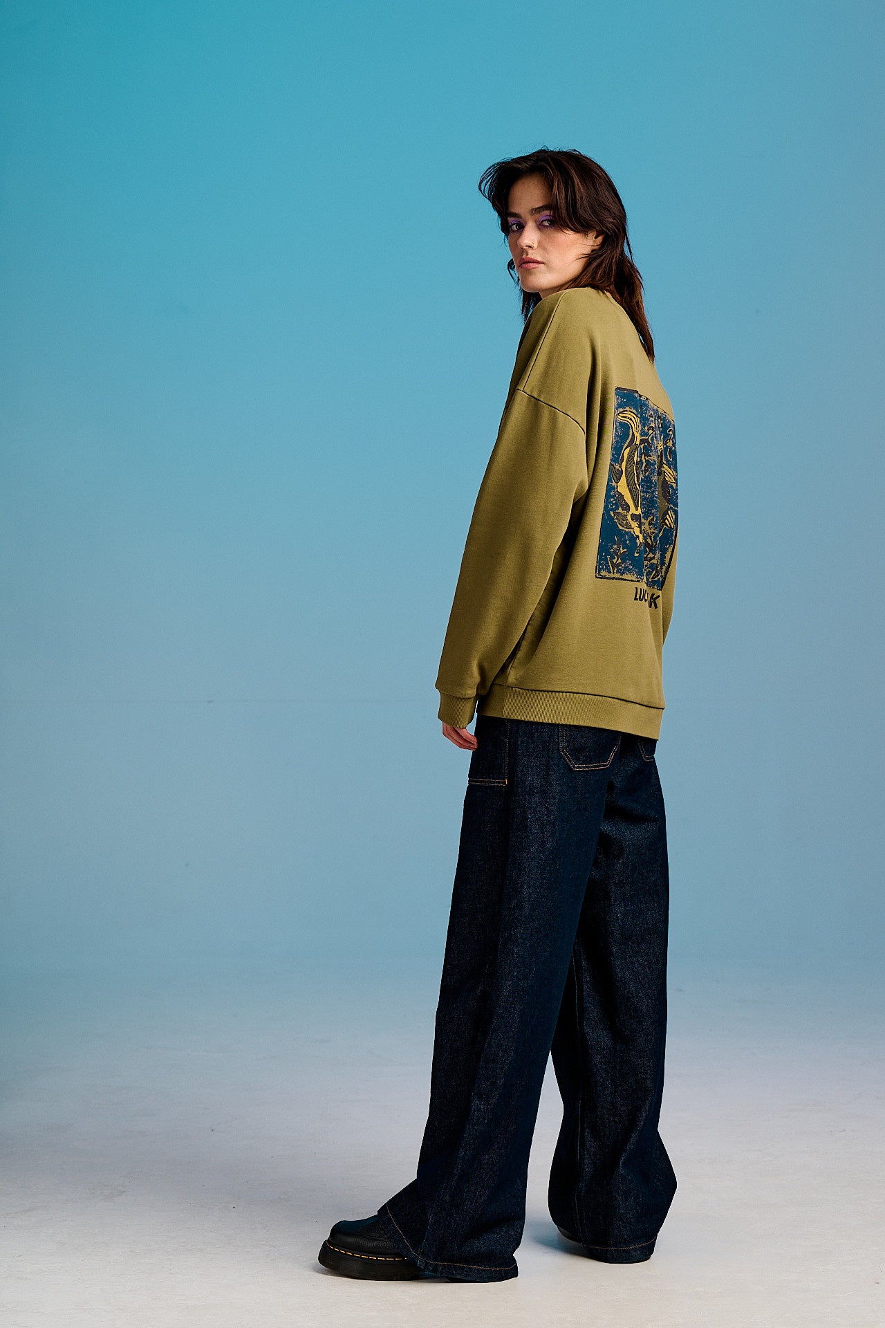 Sutton - Cotton Oversized Sweatshirt in Khaki Koi Print