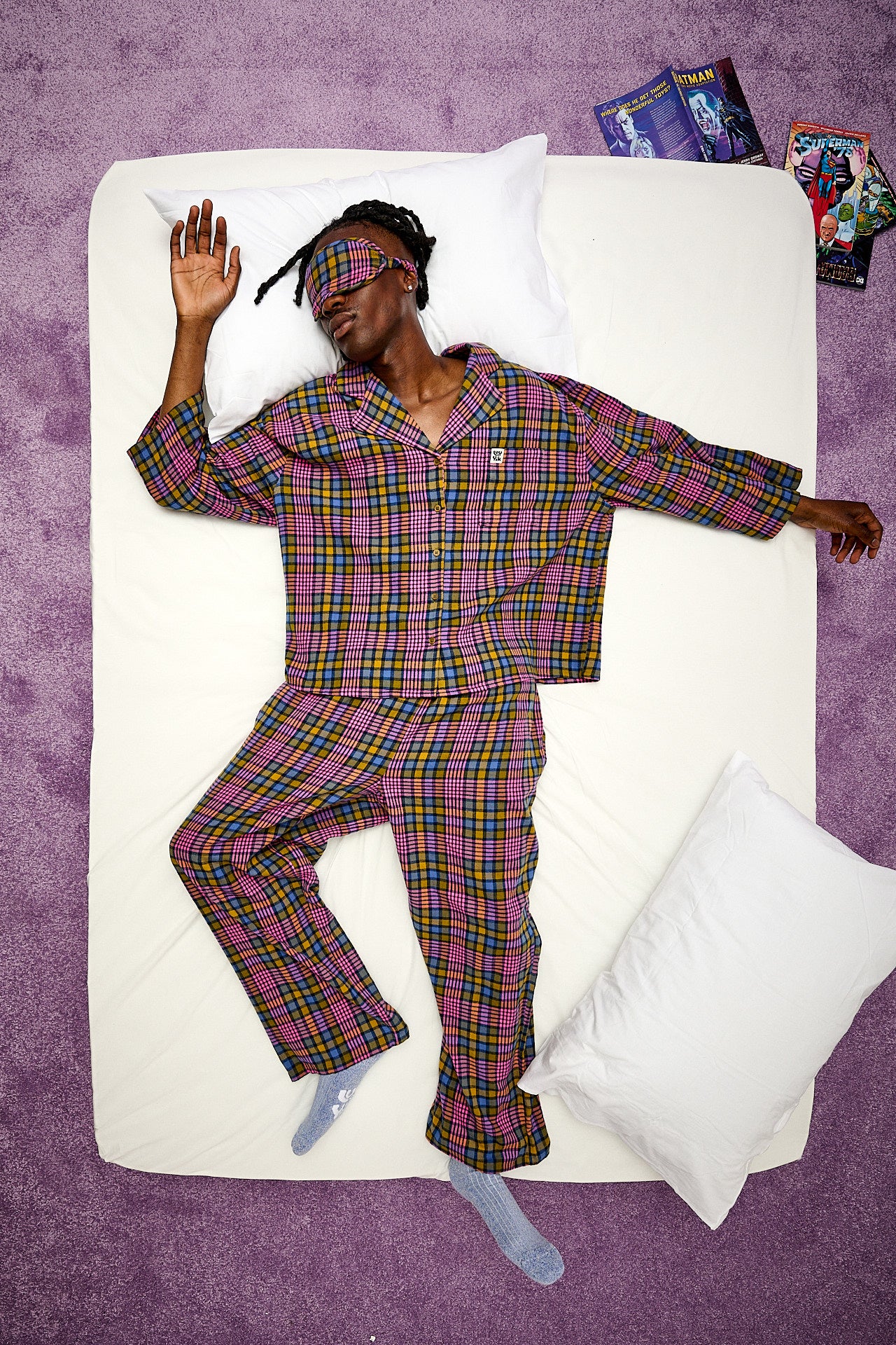 Dreamer - Brushed Cotton Pyjamas Set in Purple Grunge Check