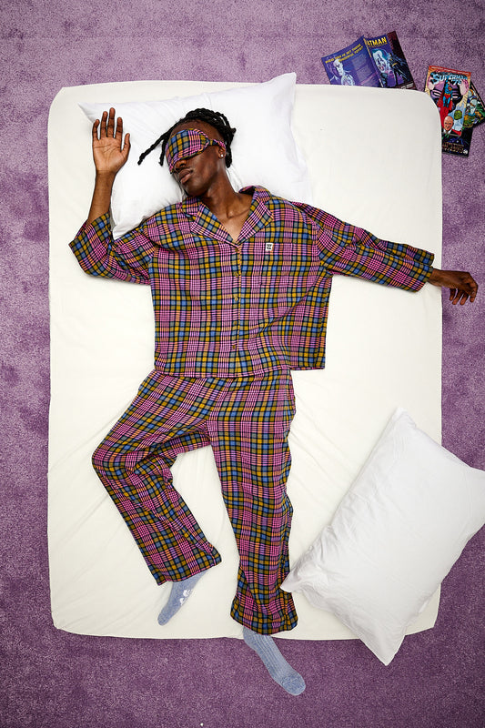 Dreamer - Brushed Cotton Pyjamas Set in Purple Grunge Check
