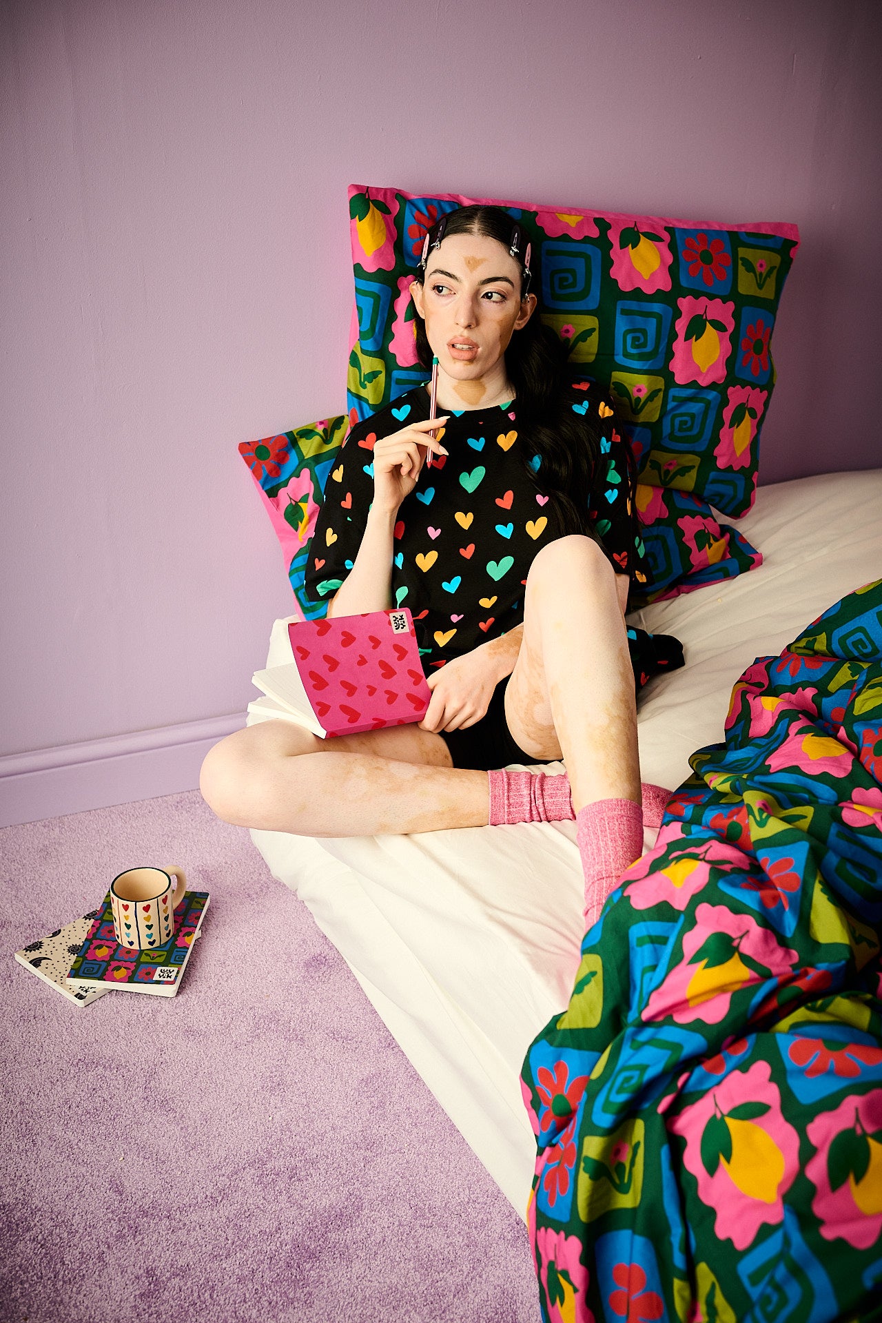 Sabrina - Soft Cotton Pyjamas in Multi Cupid