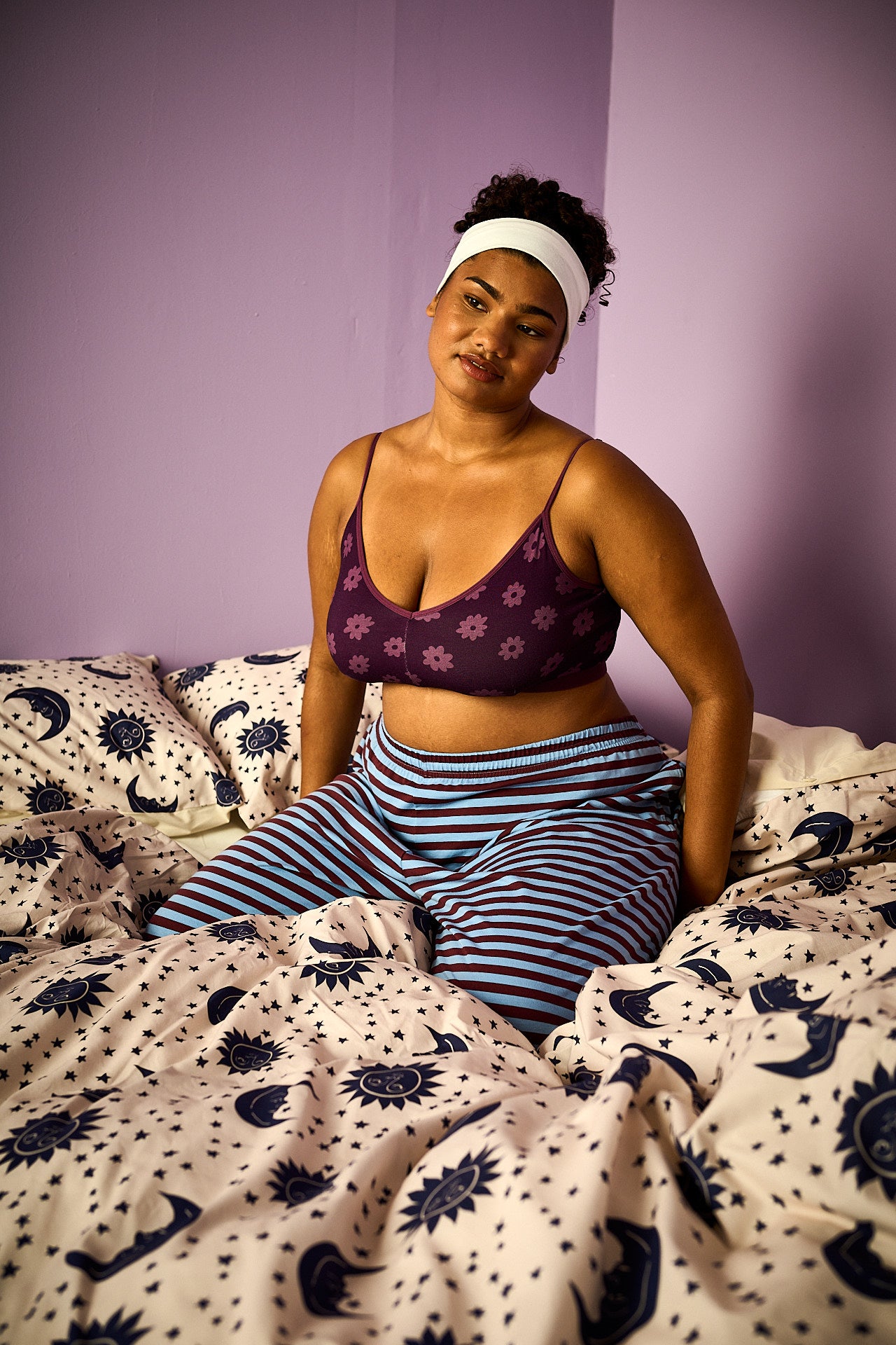 Ruby - Cotton & Bamboo Crop Top Bralette in Purple Delano
