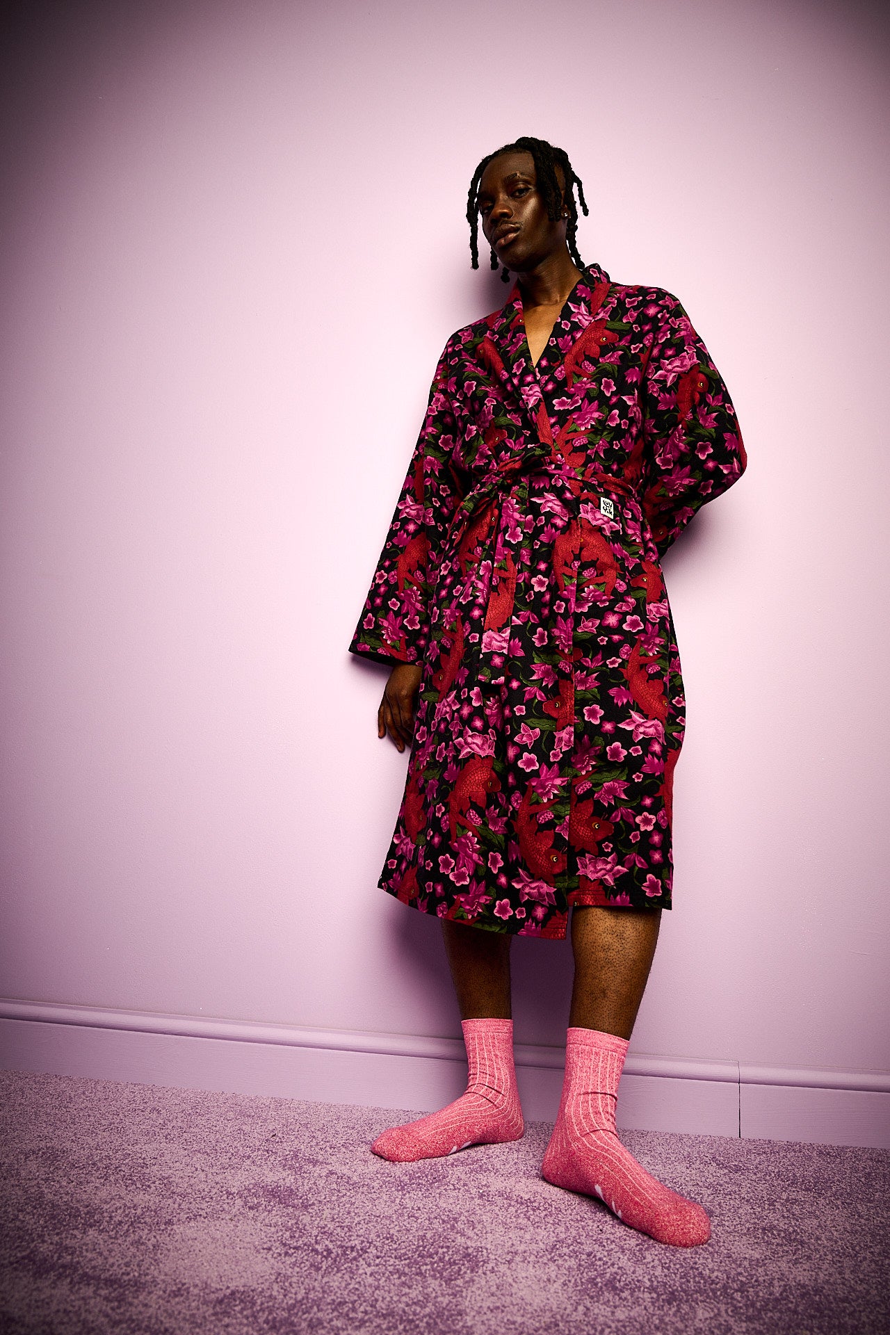 Braydon - Brushed Cotton Robe in Pink Koi