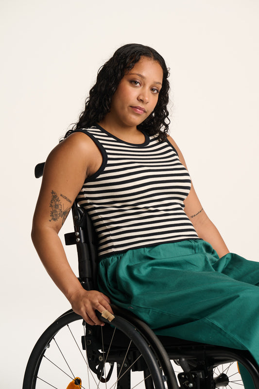 Rue - Rib Tank Top in Black & White Stripe