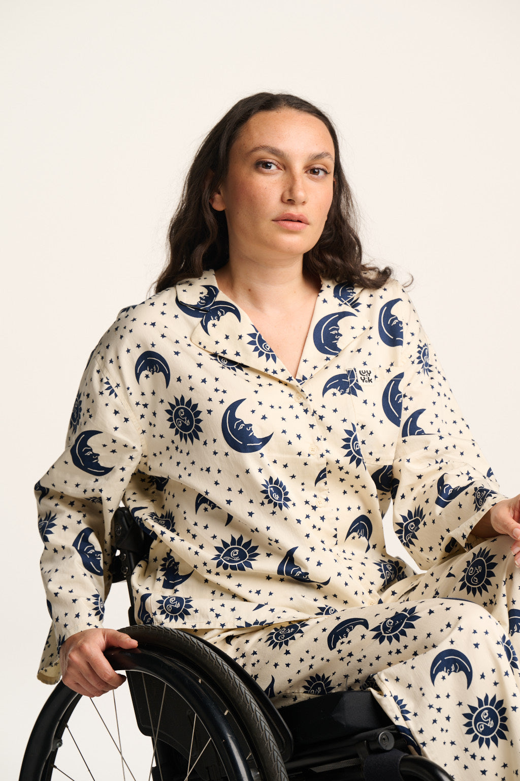 Dreamer - Cotton Sateen Pyjamas Set in Ecru Celestial Print