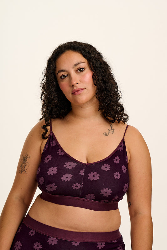 Ruby - Cotton & Bamboo Crop Top Bralette in Purple Delano