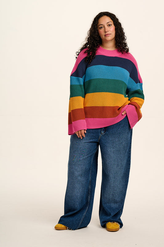 Amari - Oversized Knitted Jumper in Rainbow Stripe