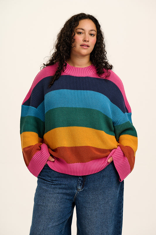 Amari - Oversized Knitted Jumper in Rainbow Stripe