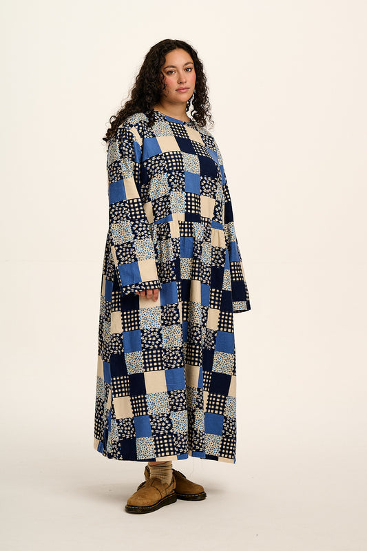 Micah - Midi Dress in Inked Blue Patchwork