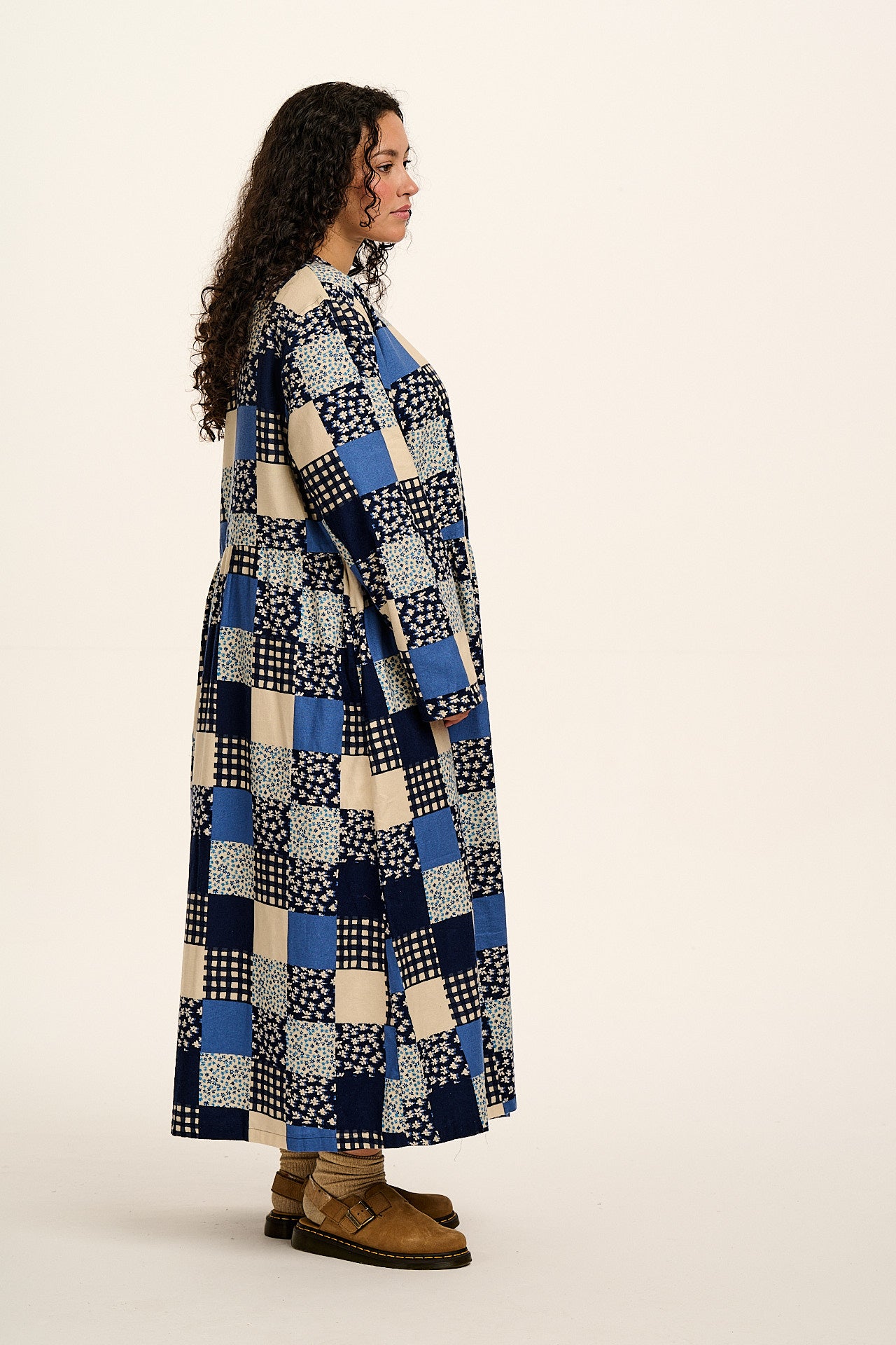 Micah - Midi Dress in Inked Blue Patchwork