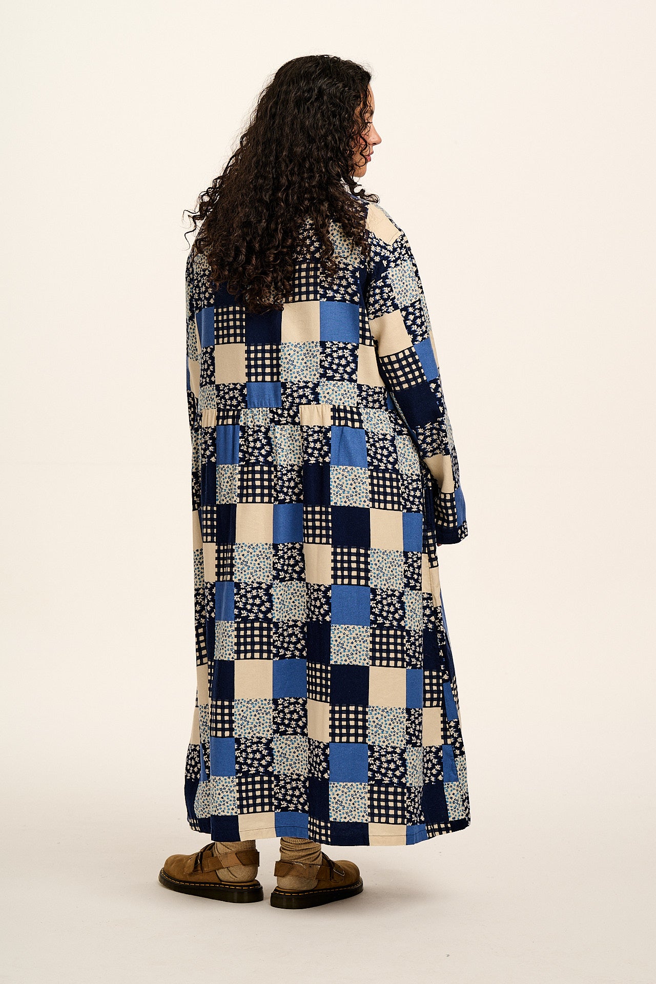 Micah - Midi Dress in Inked Blue Patchwork