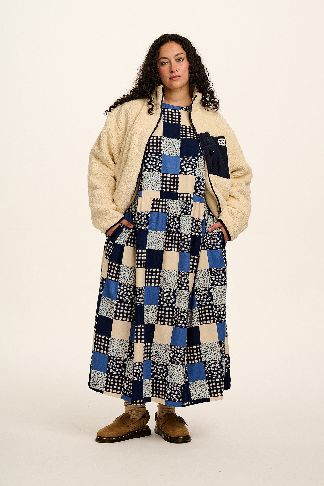 Micah - Midi Dress in Inked Blue Patchwork