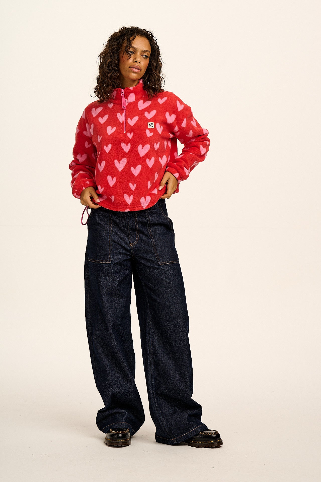 Blake - Cropped Polar Fleece in Red & Pink Cupid