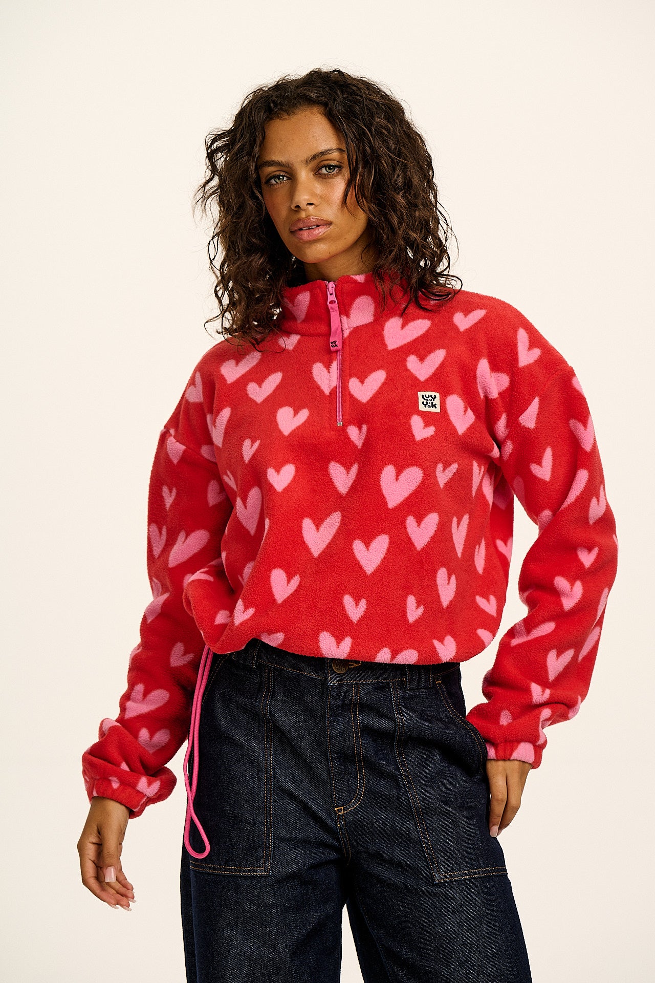 Blake - Cropped Polar Fleece in Red & Pink Cupid