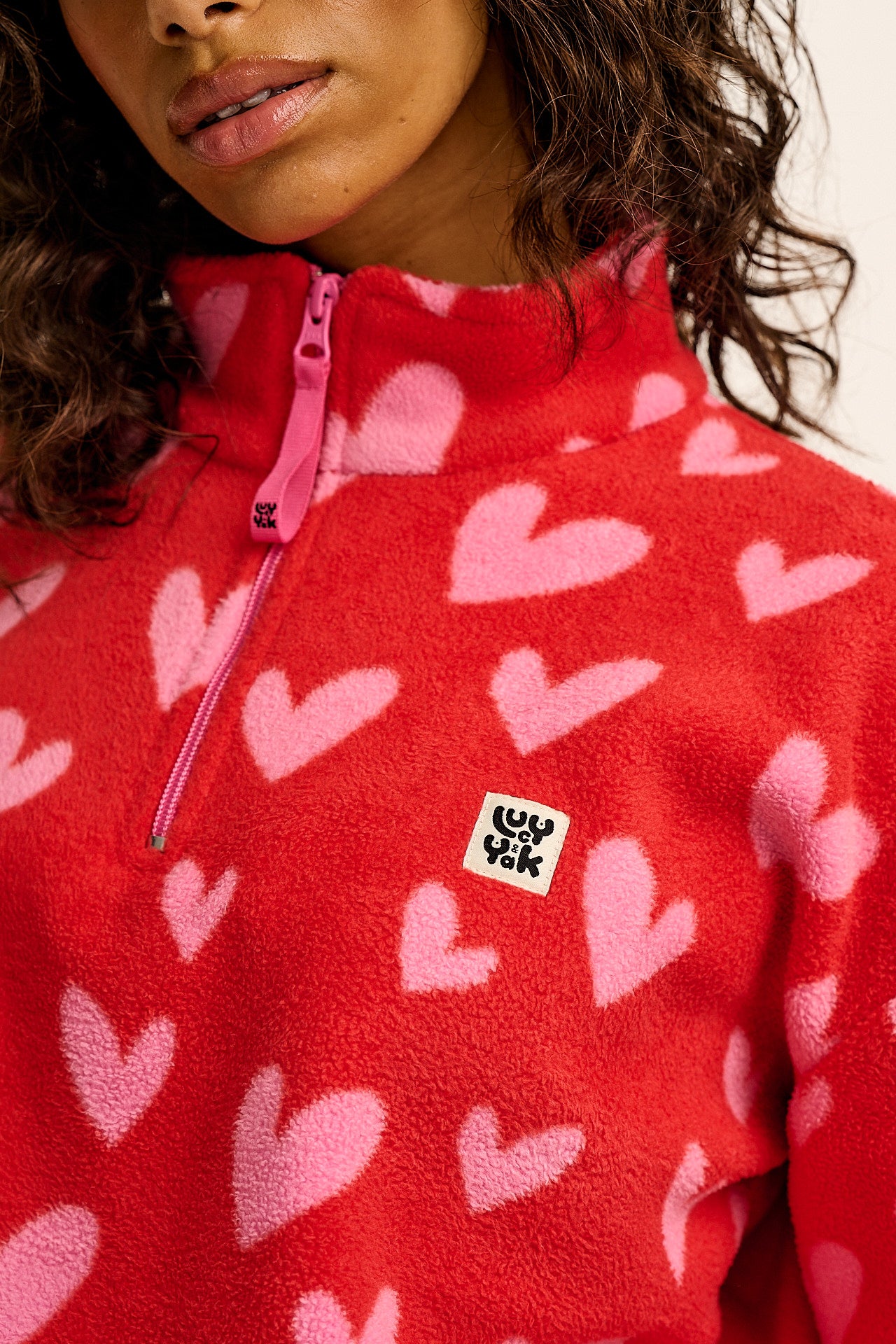Blake - Cropped Polar Fleece in Red & Pink Cupid