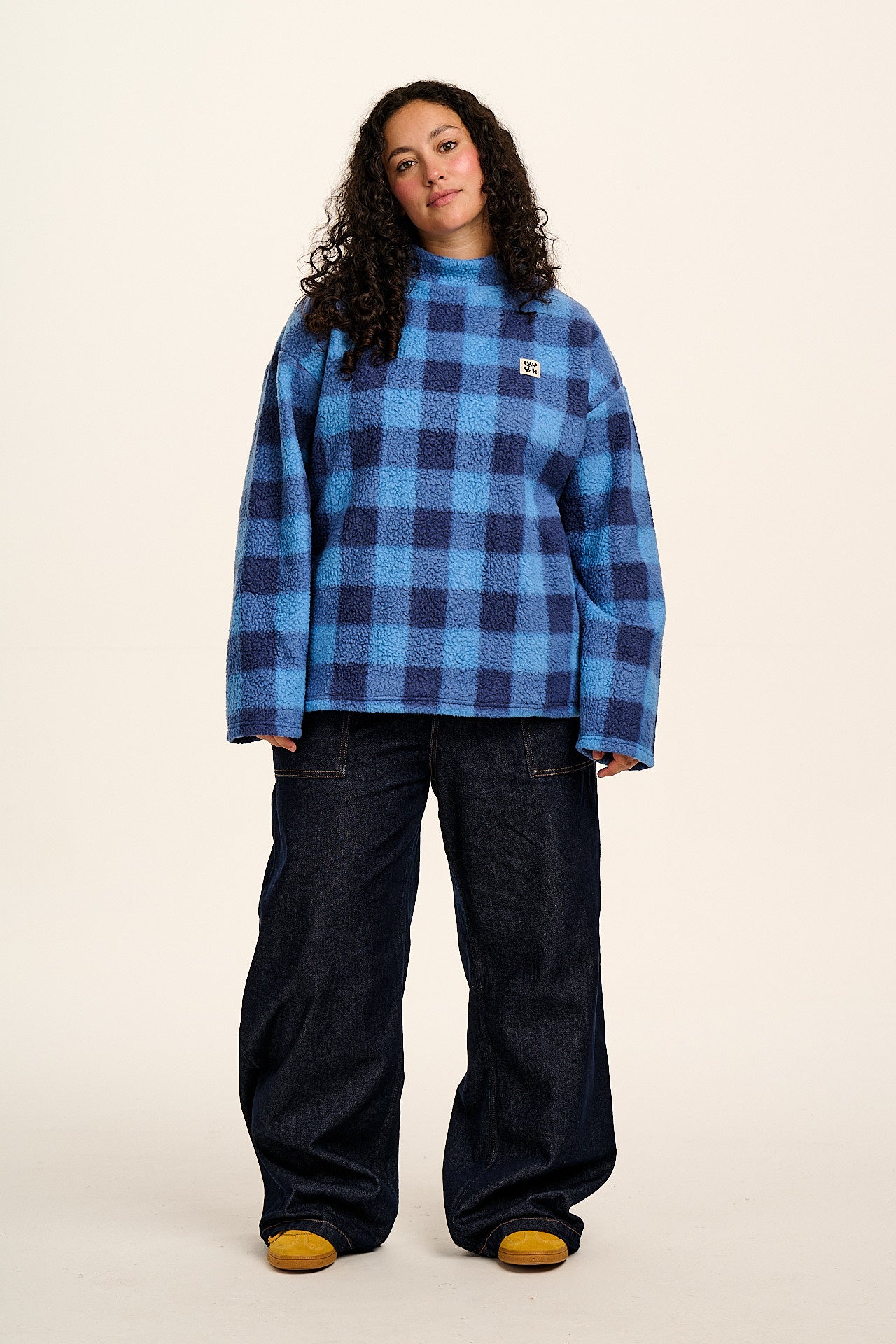 Manaia - Funnel Neck Polar Fleece in Blue Check