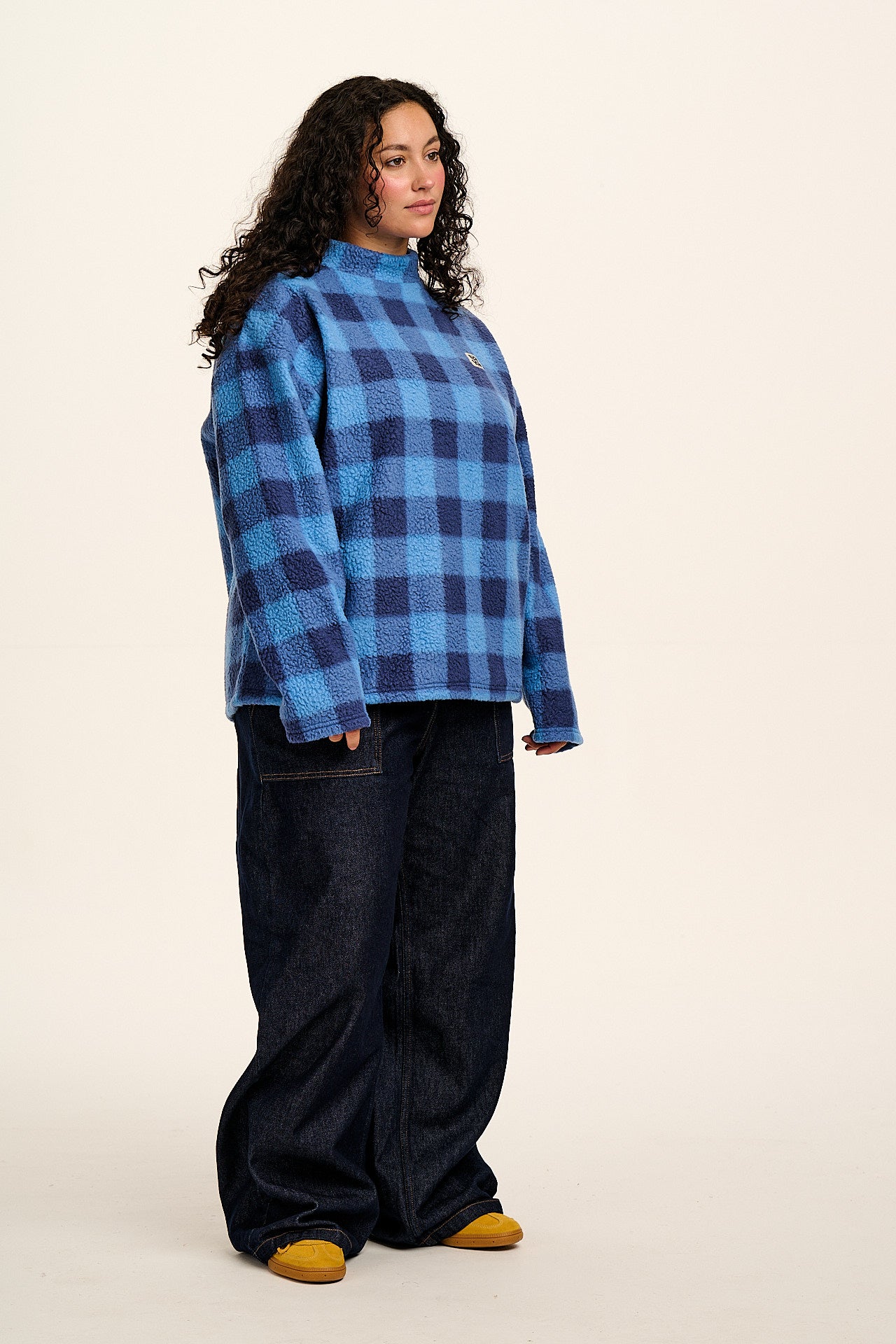 Manaia - Funnel Neck Polar Fleece in Blue Check