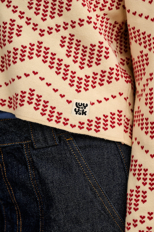 Robyn - V-Neck Cotton Cardigan in Heart Argyle