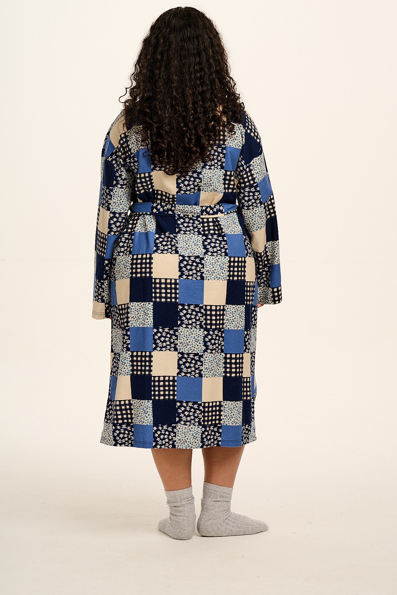 Braydon - Brushed Cotton Robe in Inked Blue Patchwork