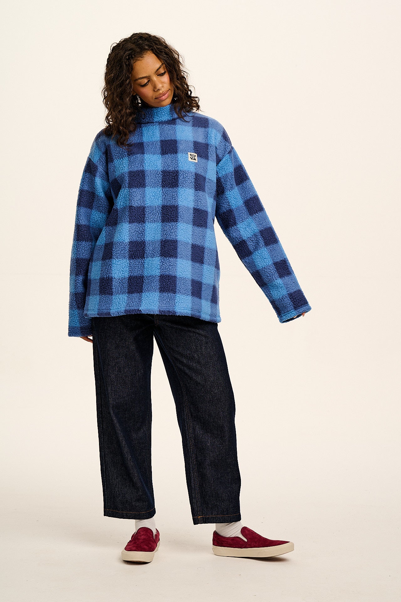 Manaia - Funnel Neck Polar Fleece in Blue Check