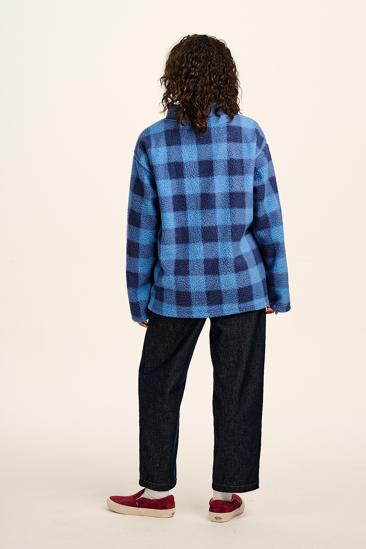 Manaia - Funnel Neck Polar Fleece in Blue Check