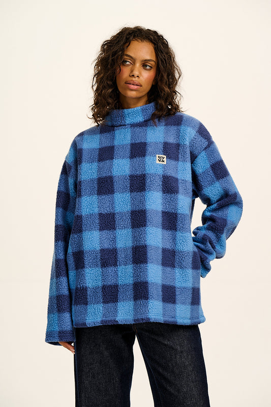 Manaia - Funnel Neck Polar Fleece in Blue Check