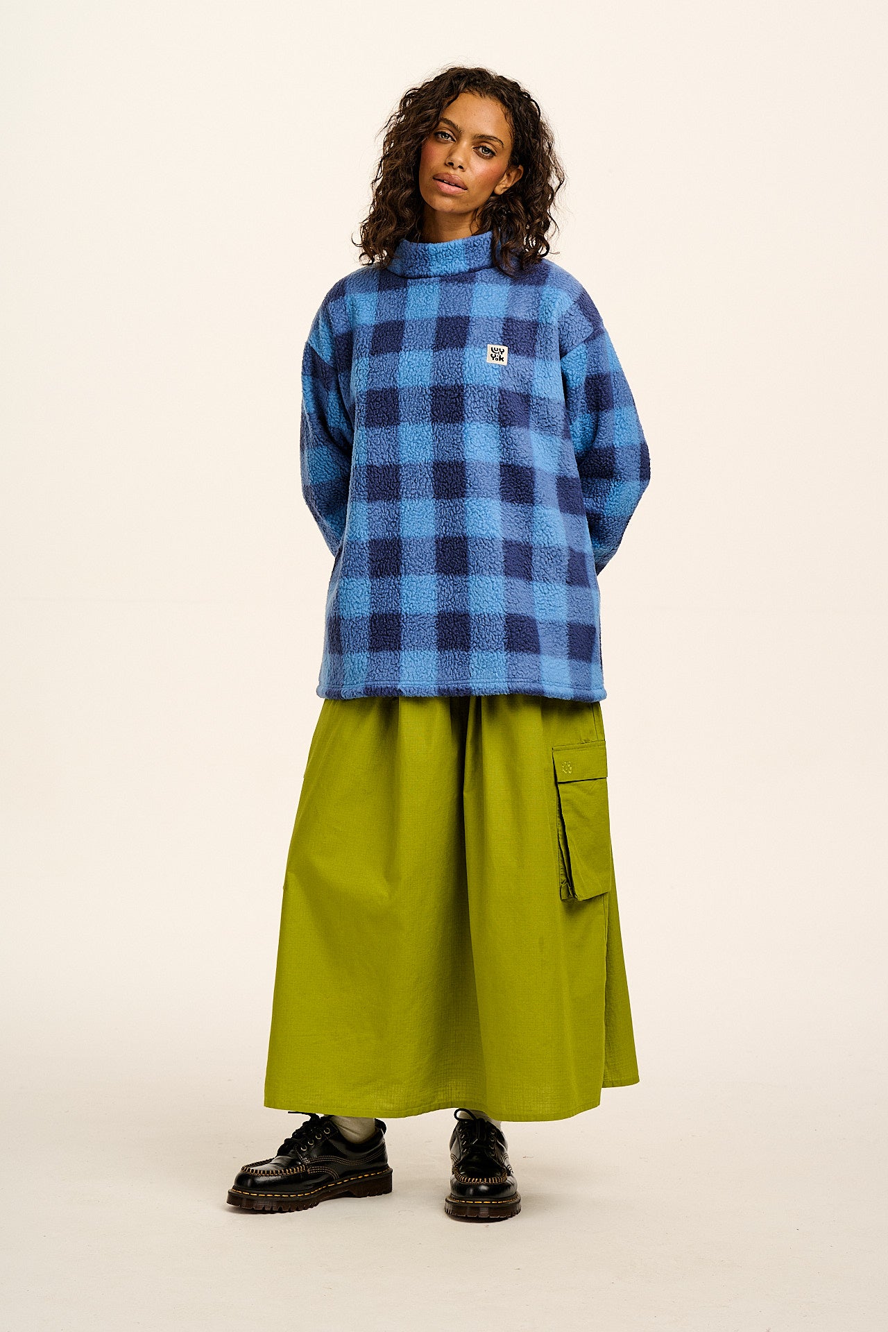 Manaia - Funnel Neck Polar Fleece in Blue Check