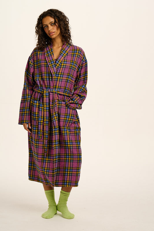 Braydon - Brushed Cotton Robe in Purple Grunge Check