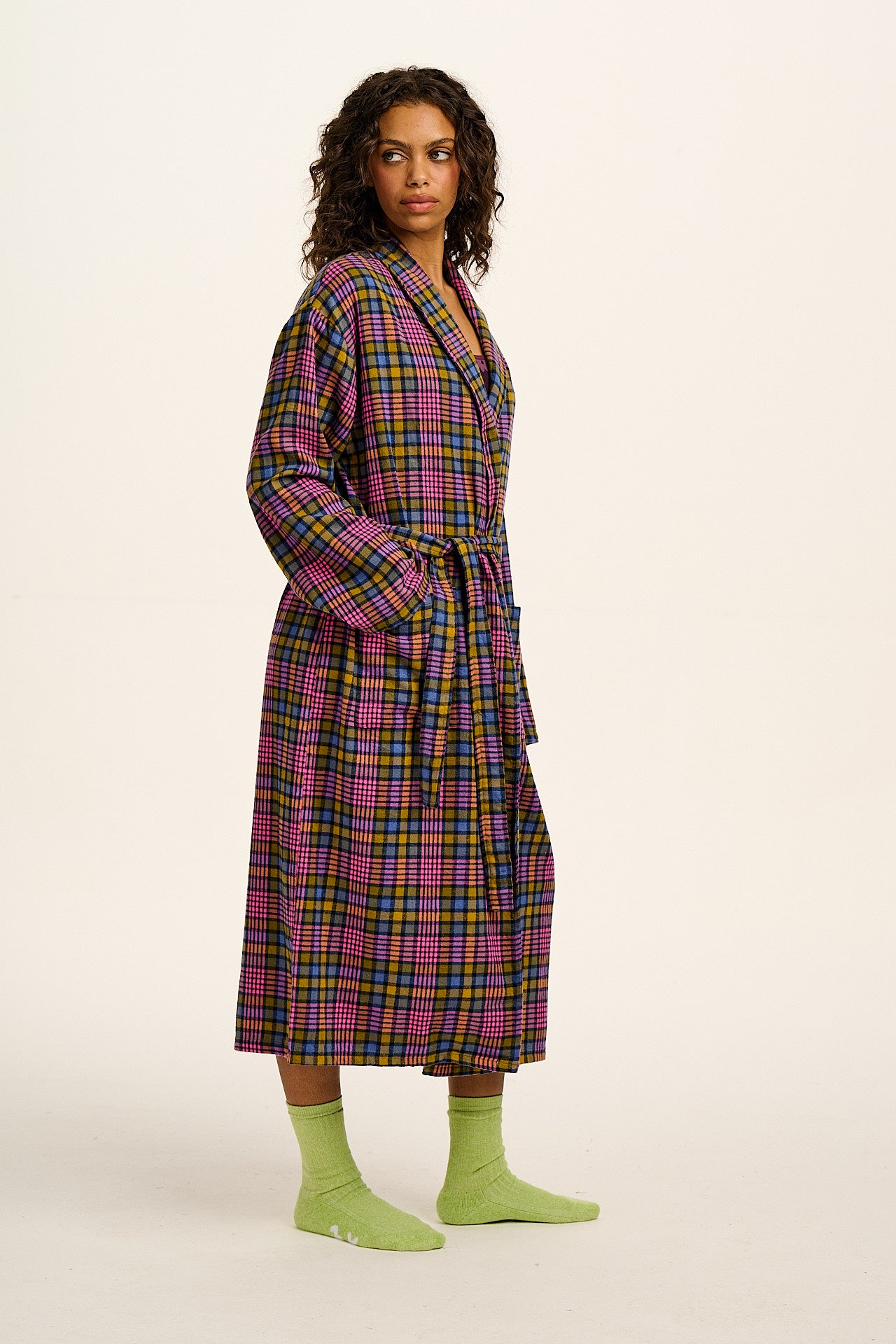 Braydon - Brushed Cotton Robe in Purple Grunge Check