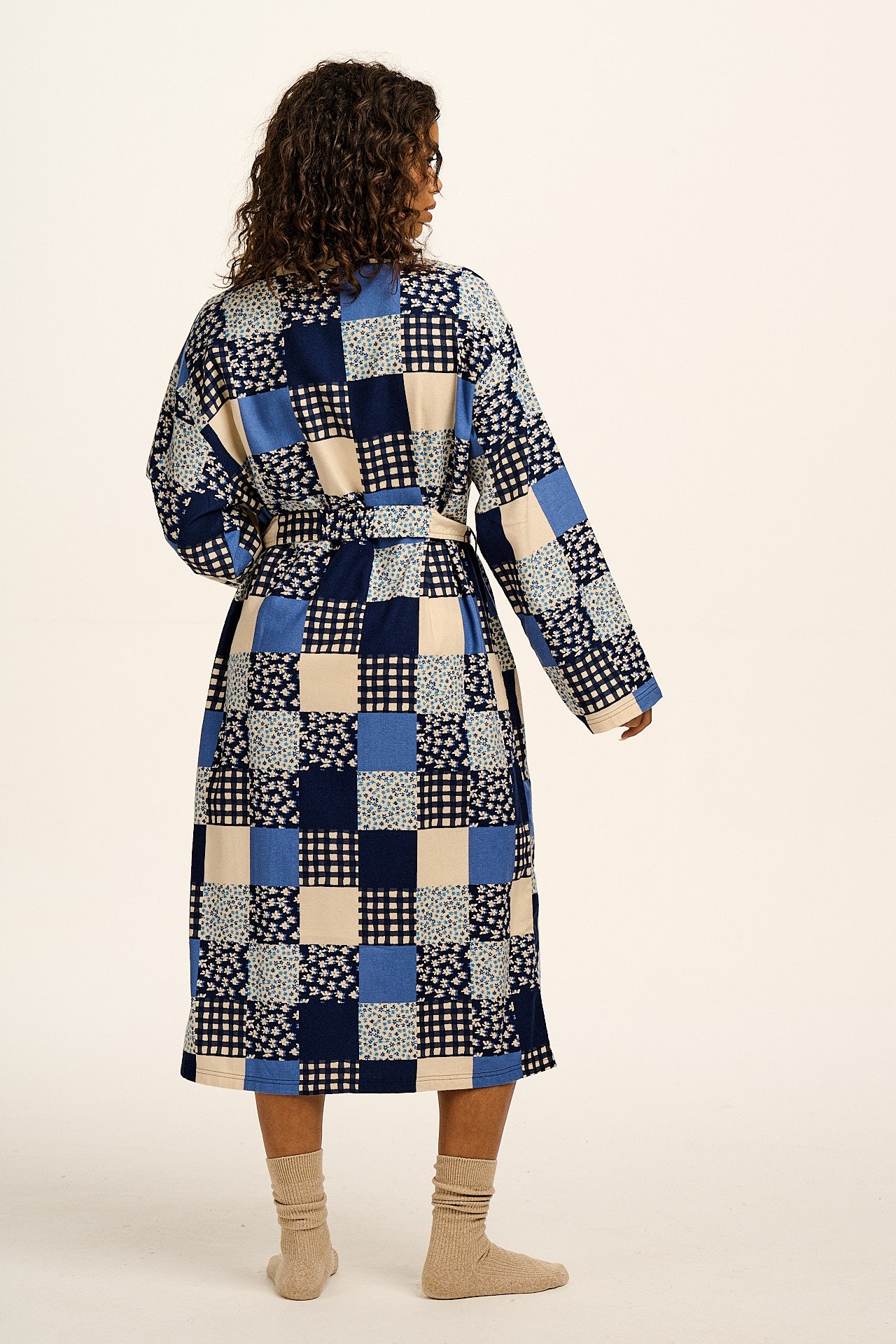 Braydon - Brushed Cotton Robe in Inked Blue Patchwork