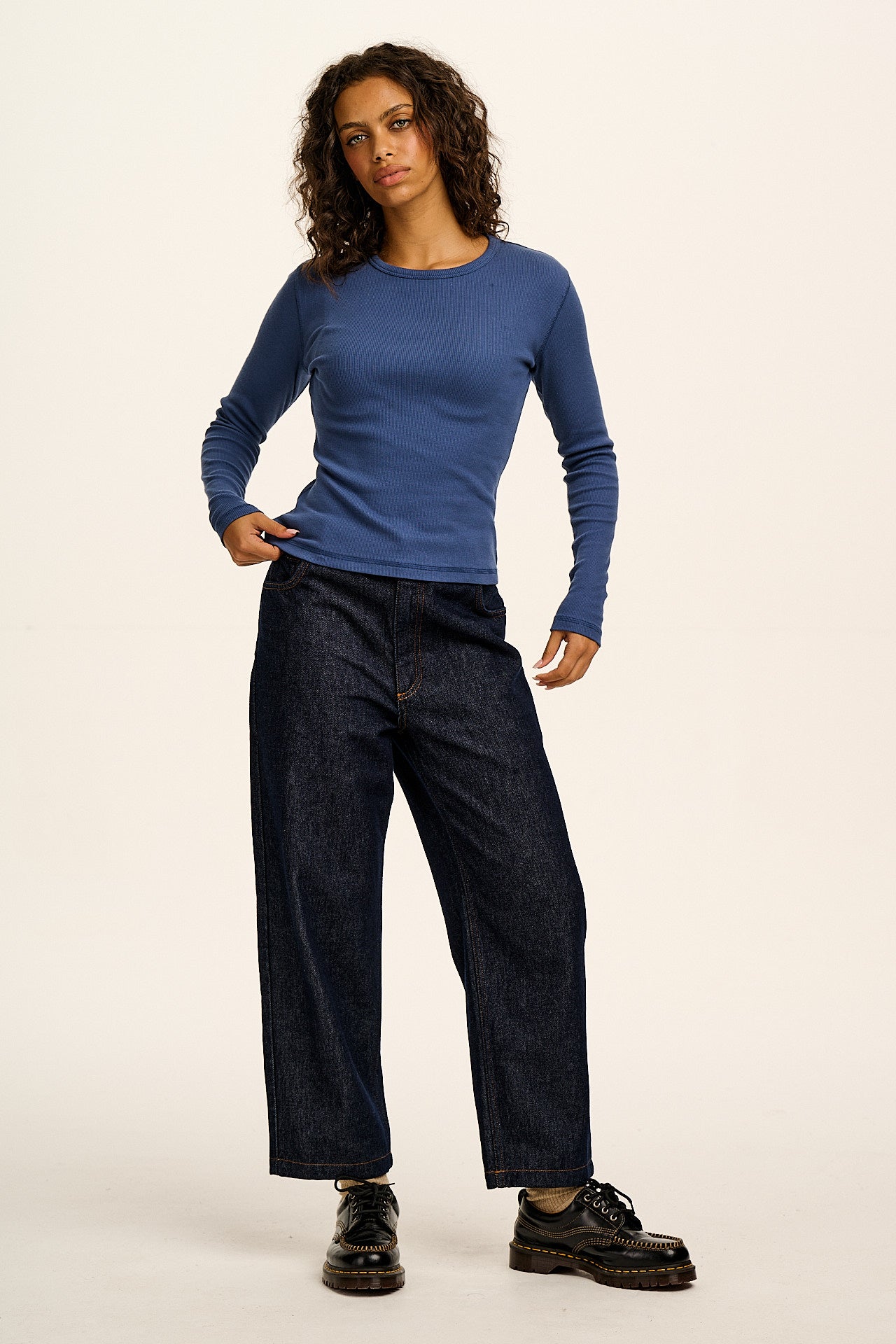 Drew - Cropped Straight Leg Denim Jeans in Vintage Indigo