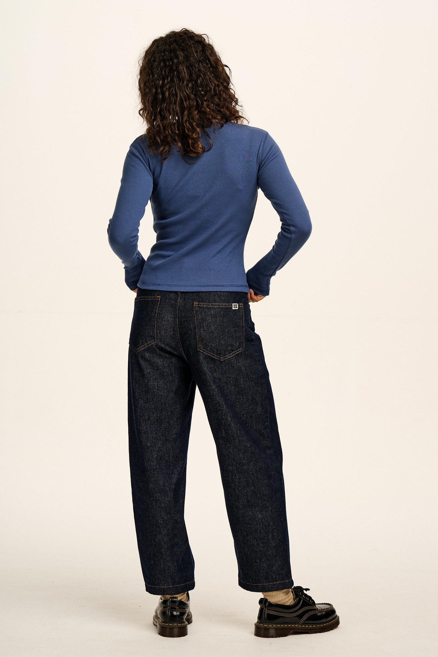 Grayson - Cotton Long Sleeve T-Shirt in Denim Blue