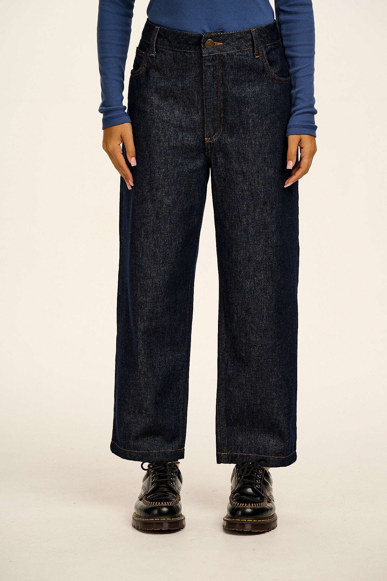 Drew - Cropped Straight Leg Denim Jeans in Vintage Indigo