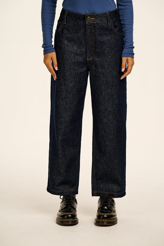 Drew - Cropped Straight Leg Denim Jeans in Vintage Indigo