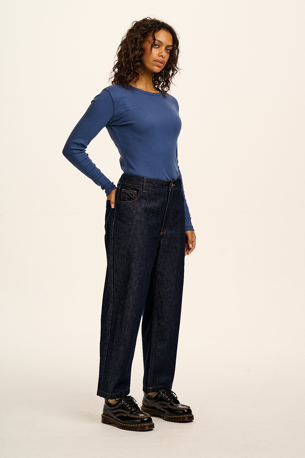 Drew - Cropped Straight Leg Denim Jeans in Vintage Indigo