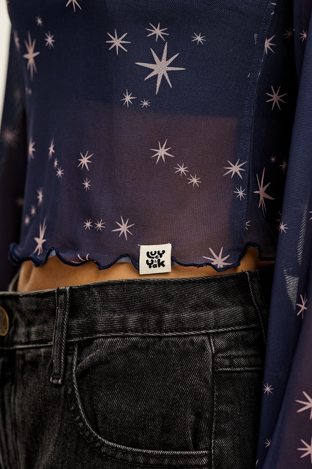 Perrie - Long Sleeve Mesh Top in Stars Print