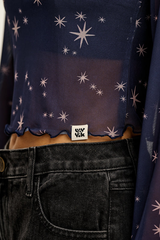 Perrie - Long Sleeve Mesh Top in Stars Print