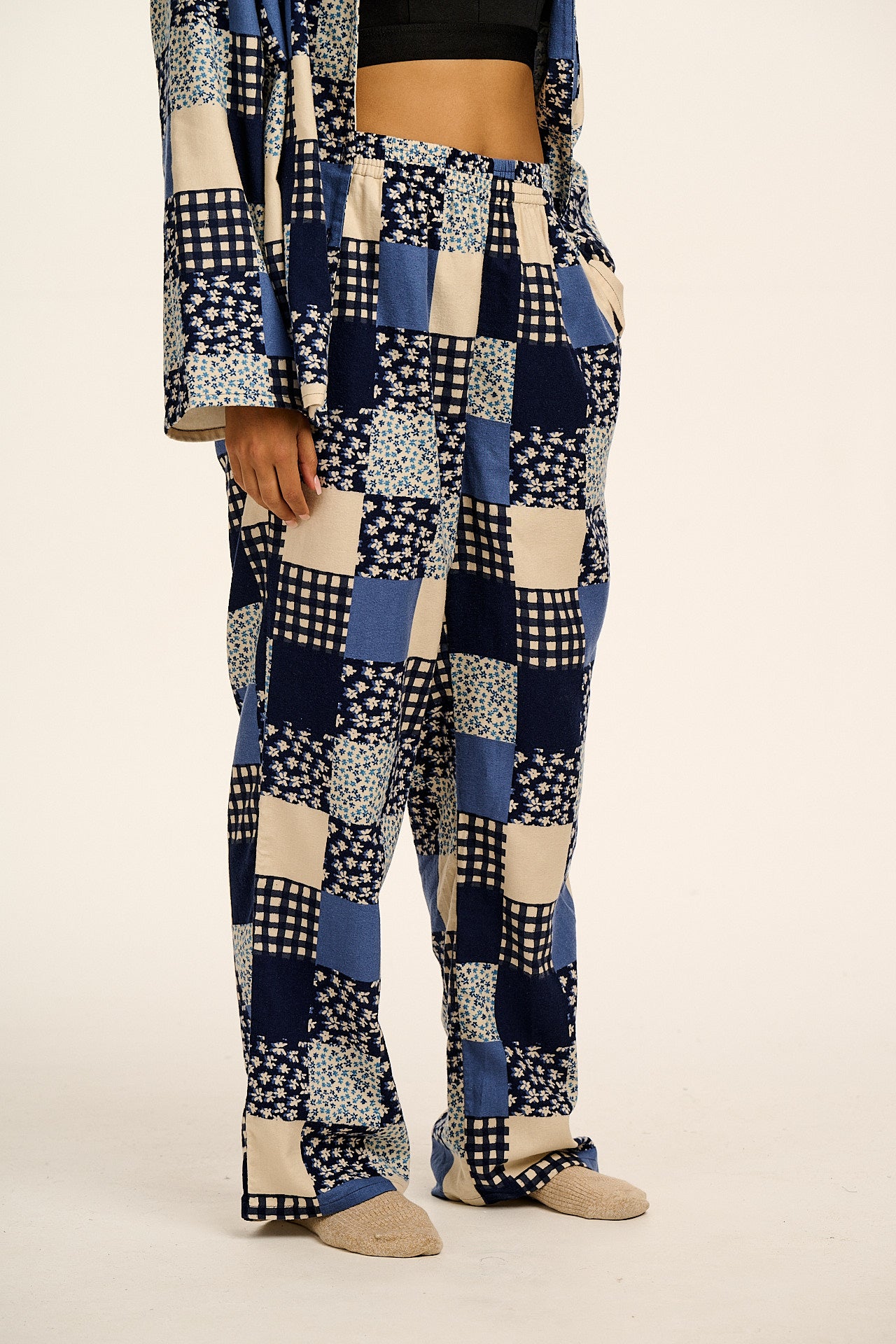 Dreamer - Brushed Cotton Pyjamas Set in Inked Blue Patchwork