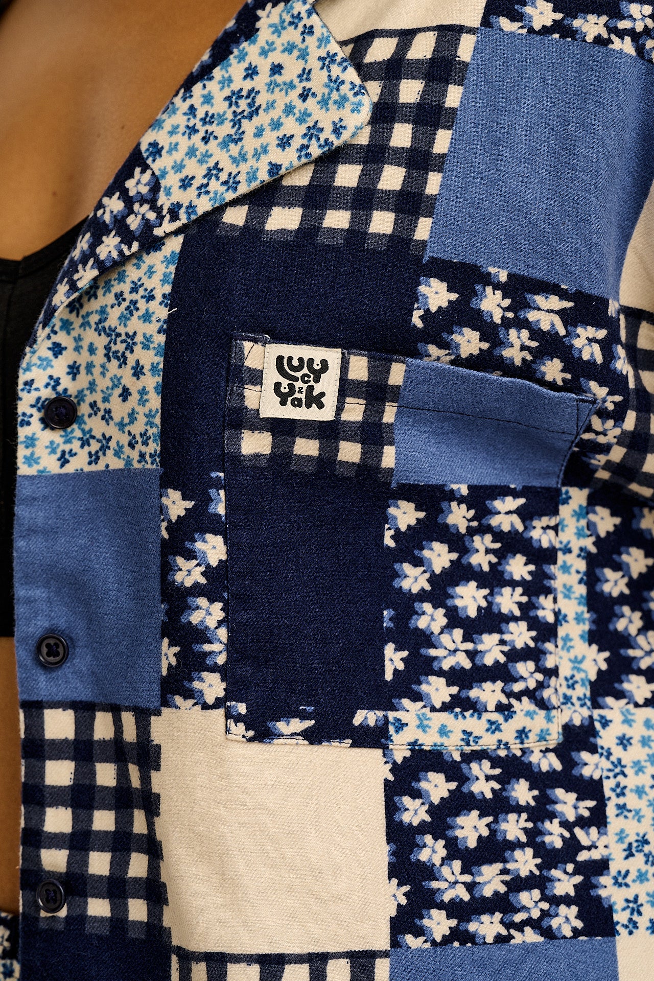 Dreamer - Brushed Cotton Pyjamas Set in Inked Blue Patchwork