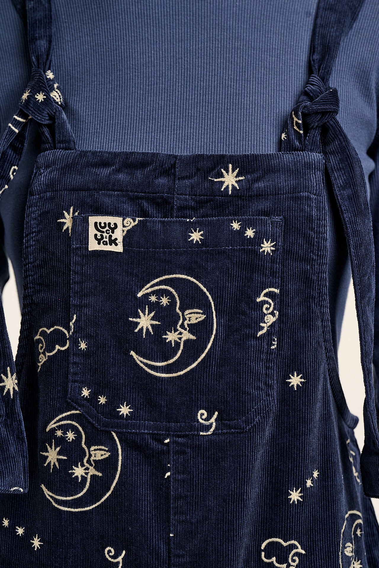 Jenny - Wide Leg Corduroy Dungaree in Blue Celeste Embroidery