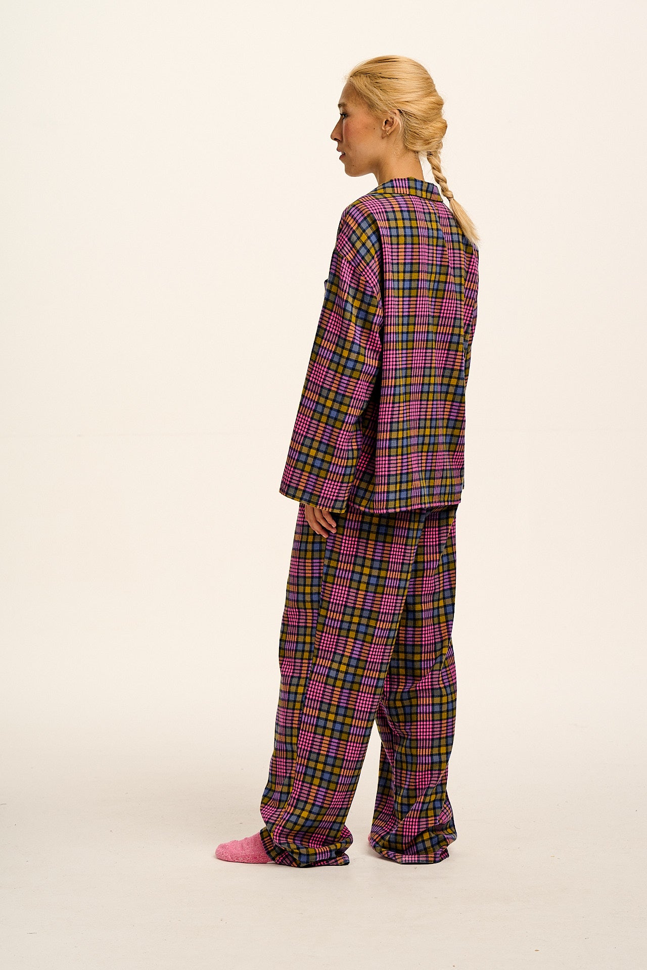 Dreamer - Brushed Cotton Pyjamas Set in Purple Grunge Check