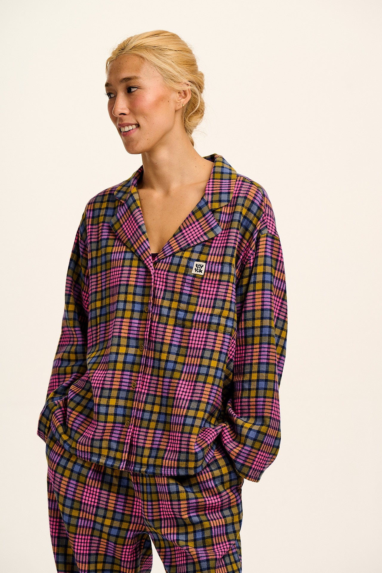 Dreamer - Brushed Cotton Pyjamas Set in Purple Grunge Check