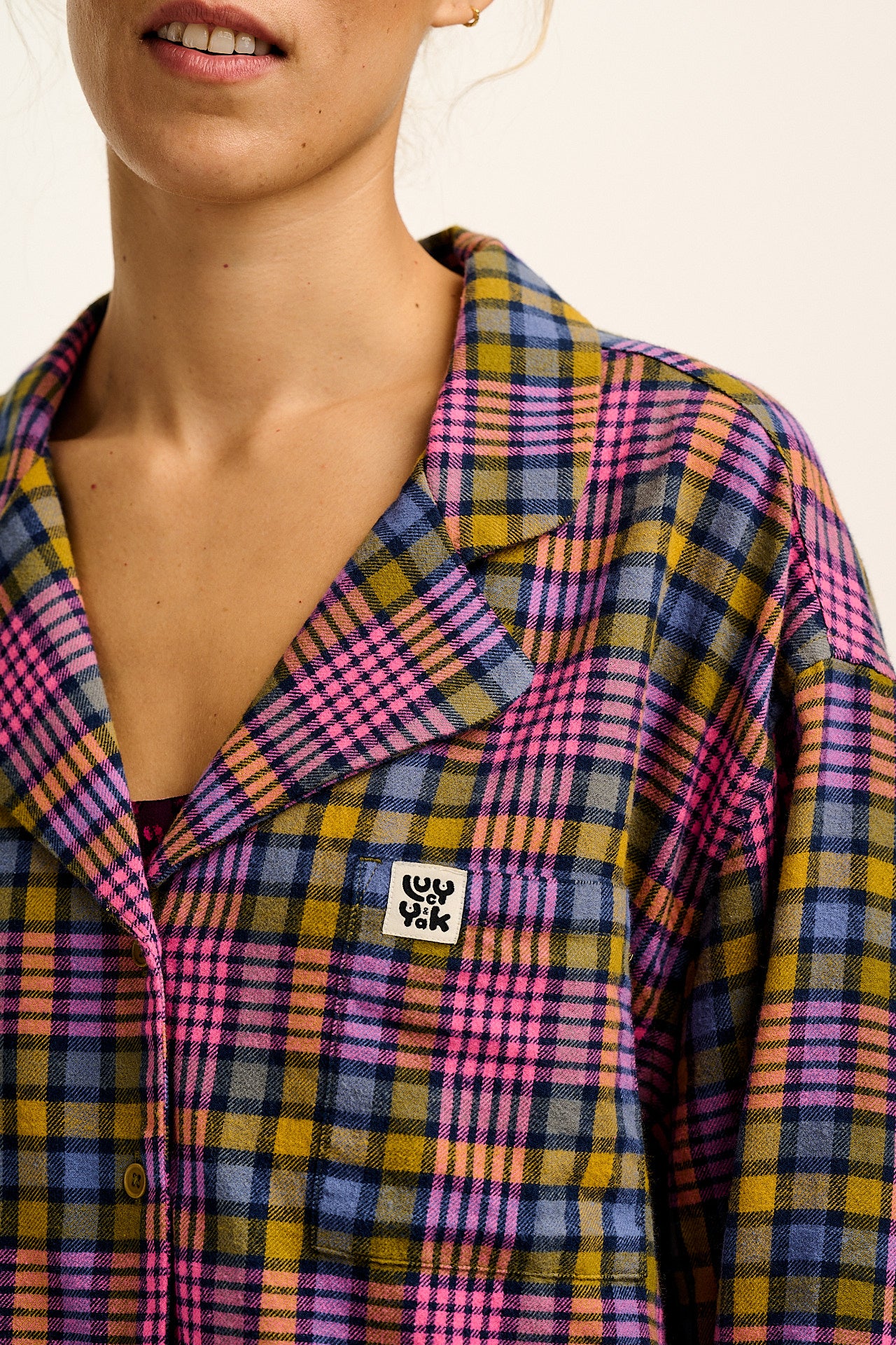 Dreamer - Brushed Cotton Pyjamas Set in Purple Grunge Check