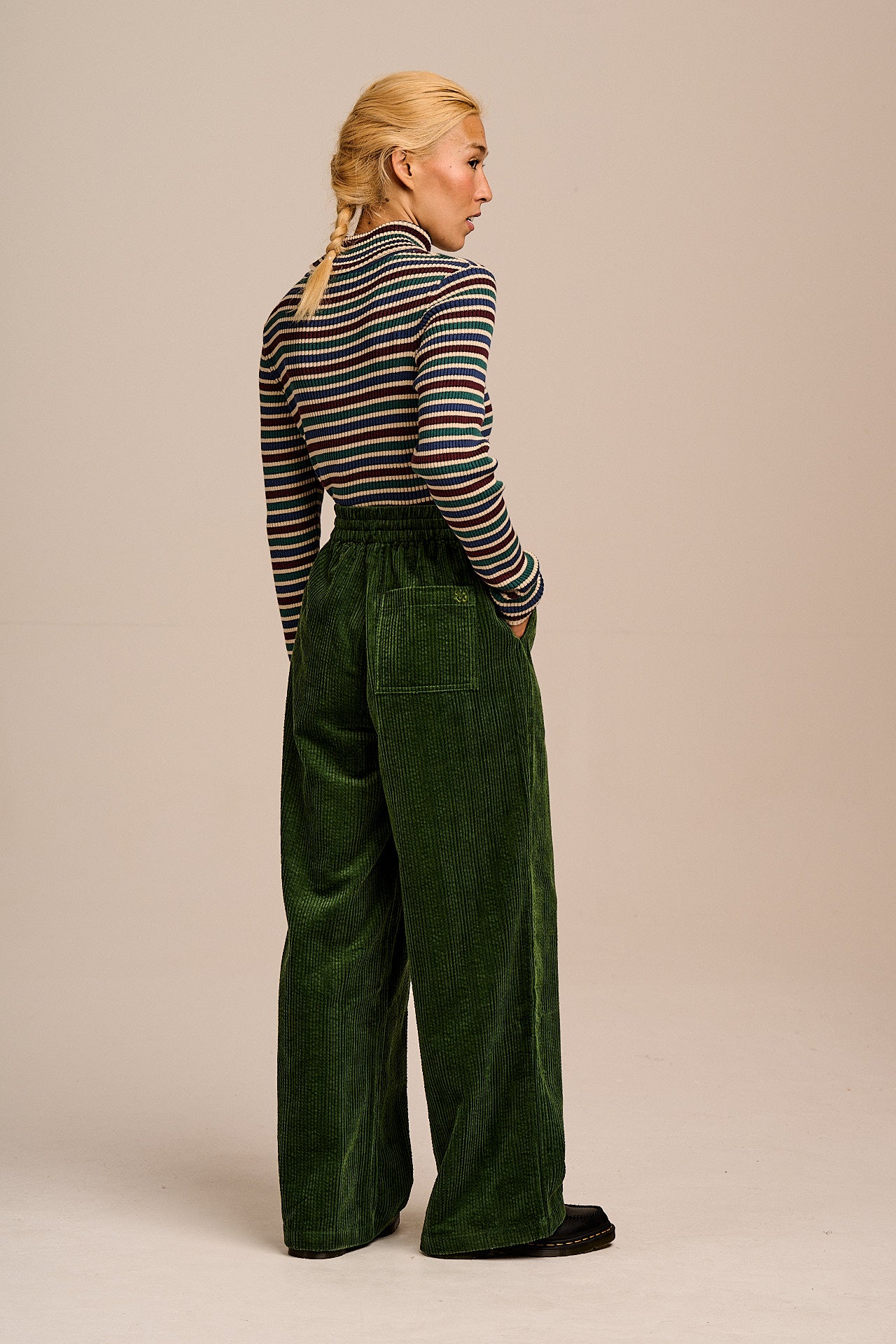 Norris Wide Leg Corduroy Trousers in Fir Green – Lucy Yak