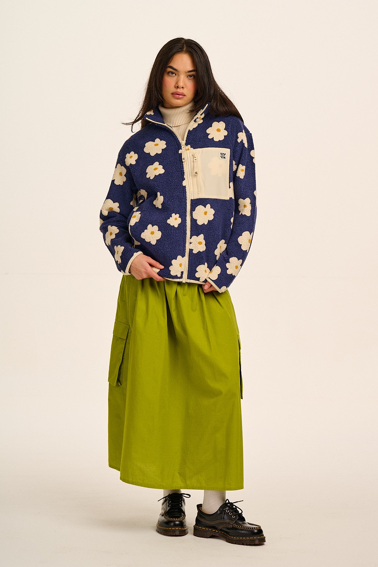 Harper - Borg Fleece Jacket in Blue & White Delano