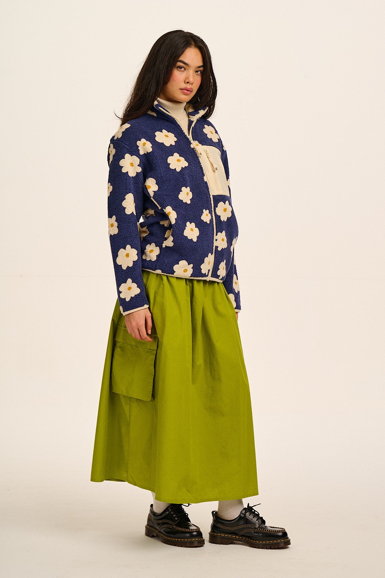 Harper - Borg Fleece Jacket in Blue & White Delano